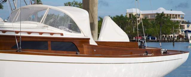 White drop top dodger in the tropics - Gemini Marine Products work on all kinds of dodgers.