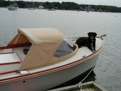 Decatur the dog on small boat