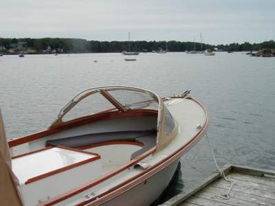 Small boat with drop top dodger down